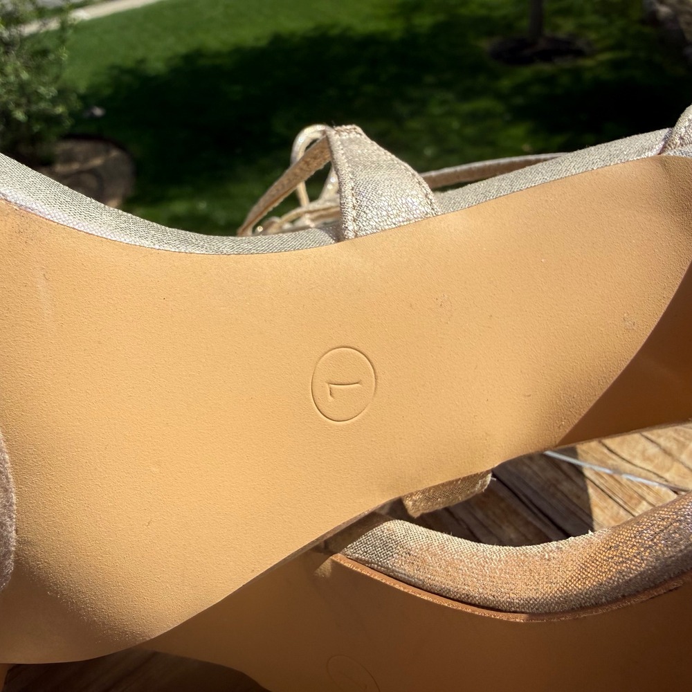 Lulus Lace Up Heels Women 7 Champagne Gold EUC Metallic Stiletto Sandals Wedding - Picture 8 of 10